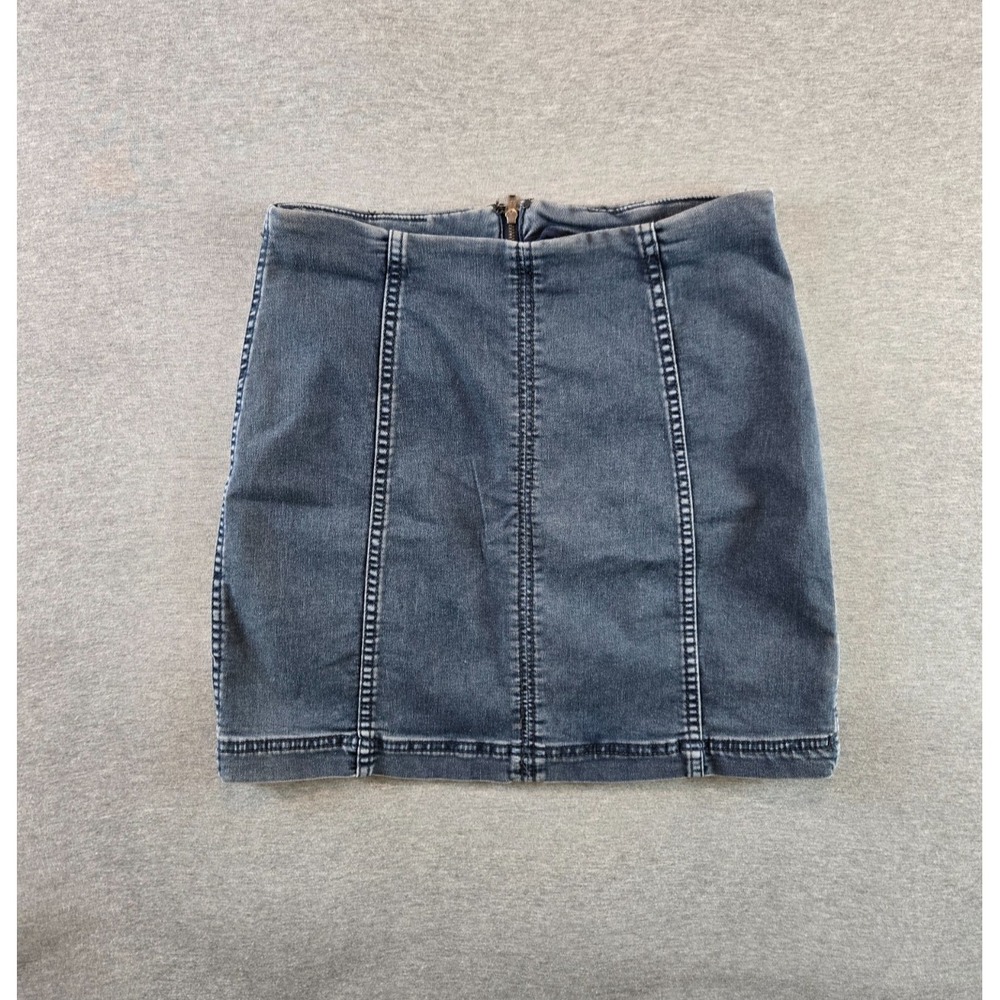 Free People Modern Femme Denim Panel Mini Skirt Size 2 Faded Indigo Blue Stretch